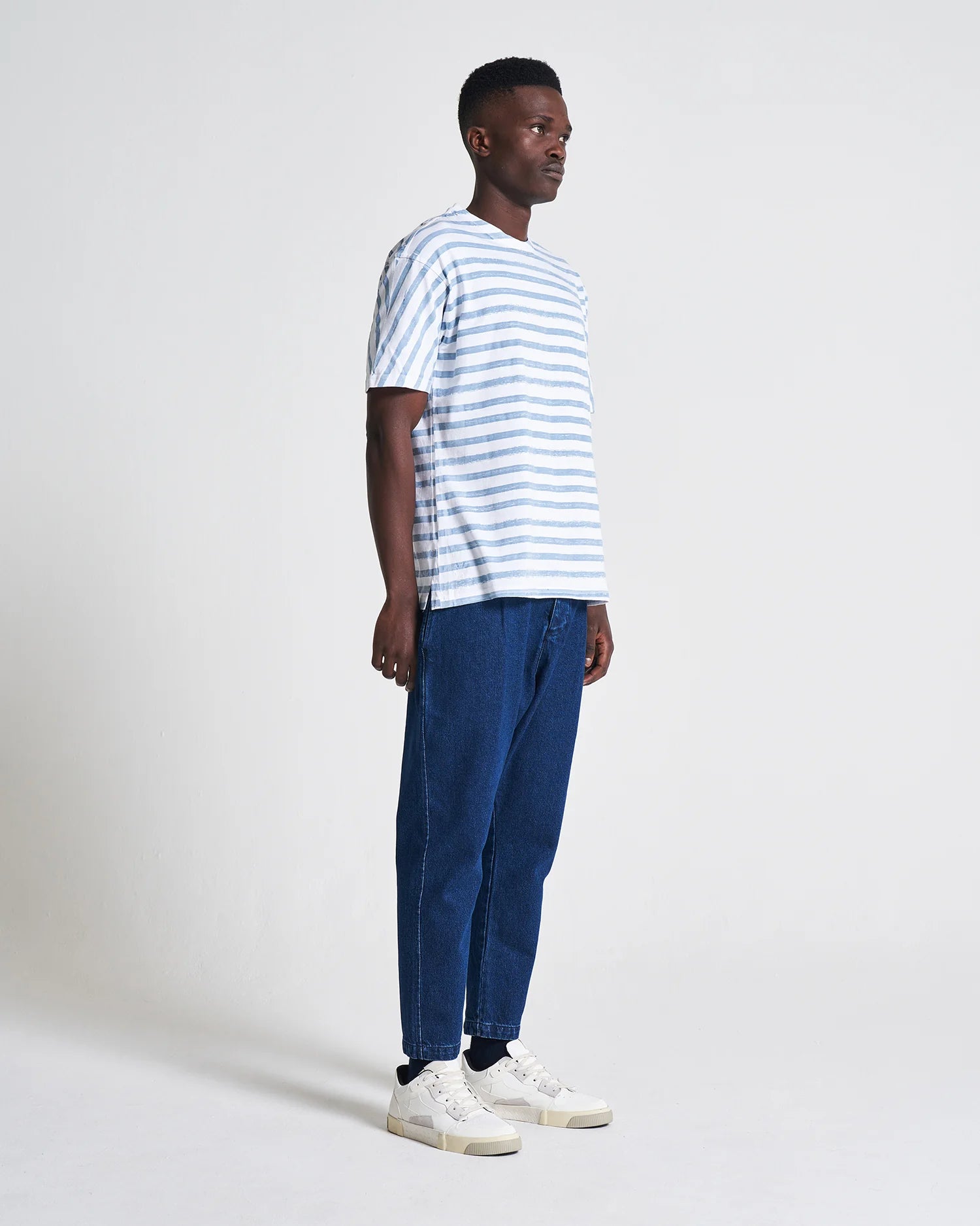 THE BOX TEE - DUSTY BLUE STRIPES