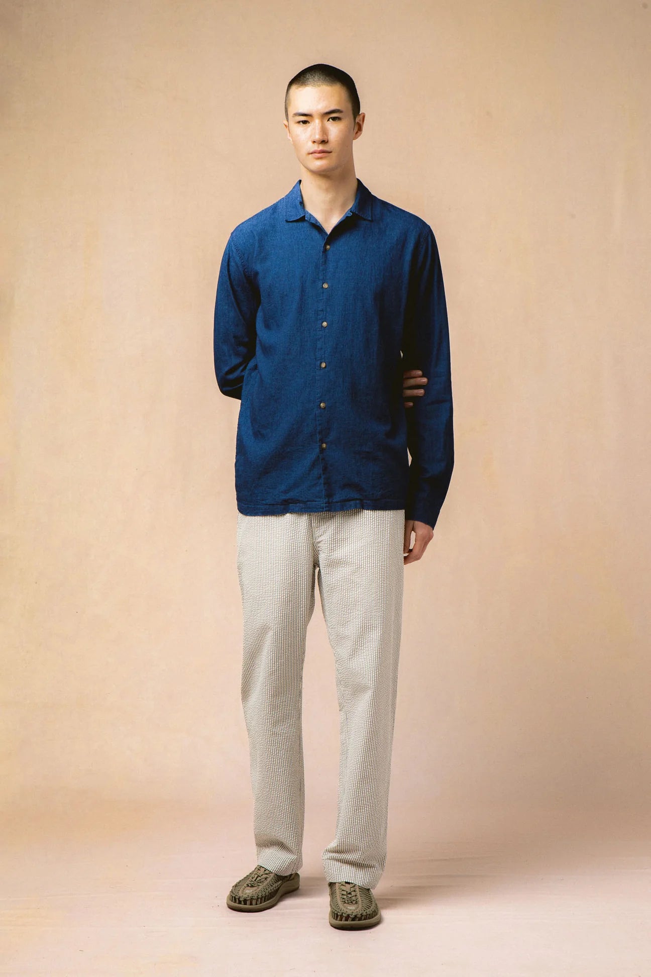 ABERLOUR PANT - NAVY / WHITE STRIPED SEERSUCKER
