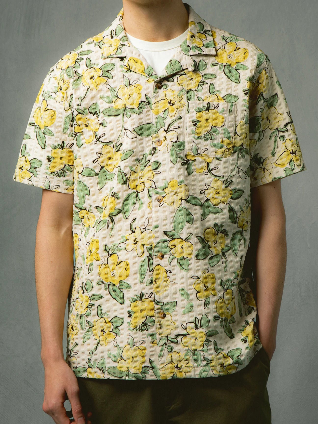 CRAMMOND SHIRT ECRU / YELLOW FLORAL SEERSUCKER